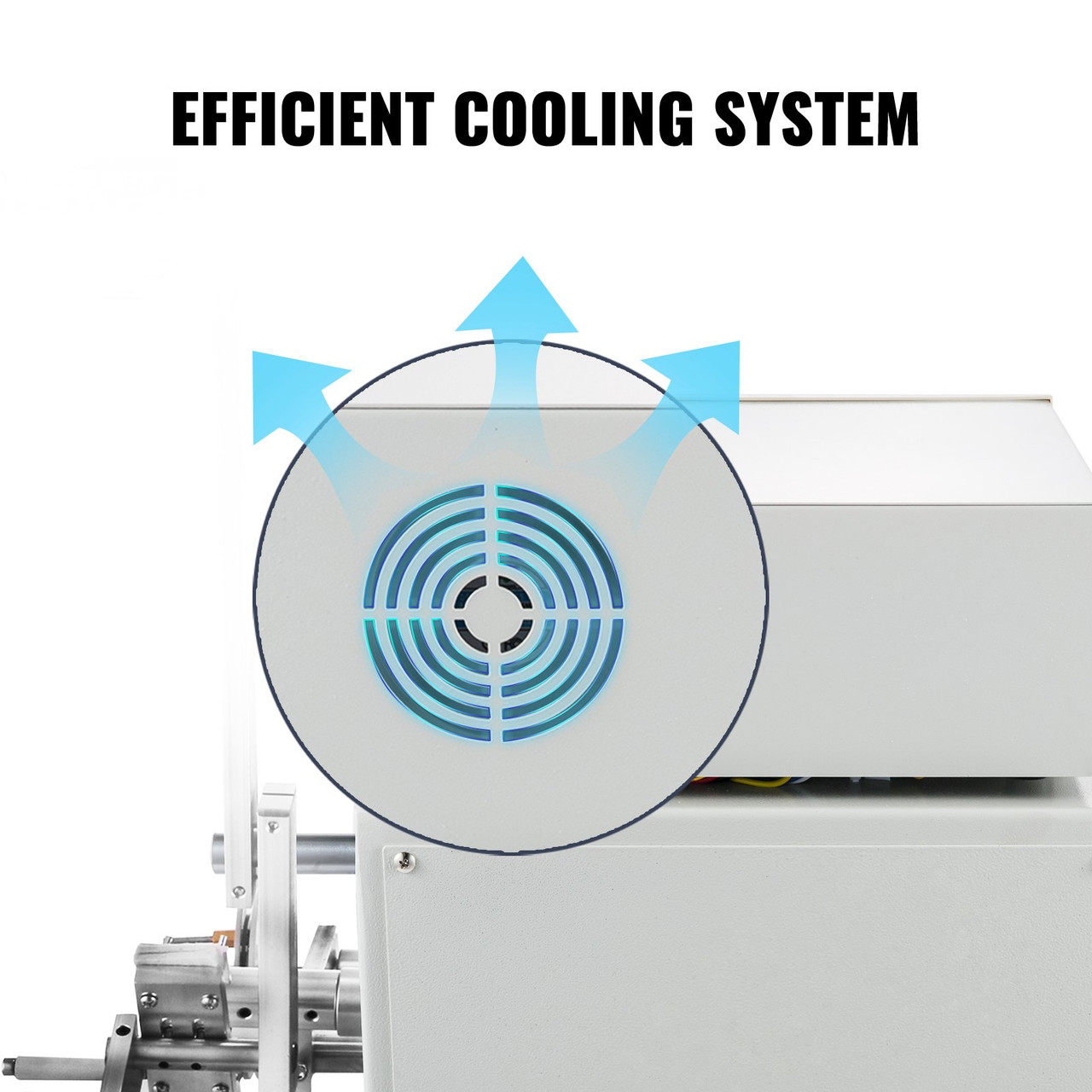 Figure 3 — The drive cabinet's cooling fan. The cabinet houses the spindle motor, stepper driver, DC speed and brake circuits, and power supply; the fan keeps that electronics cool during long runs…