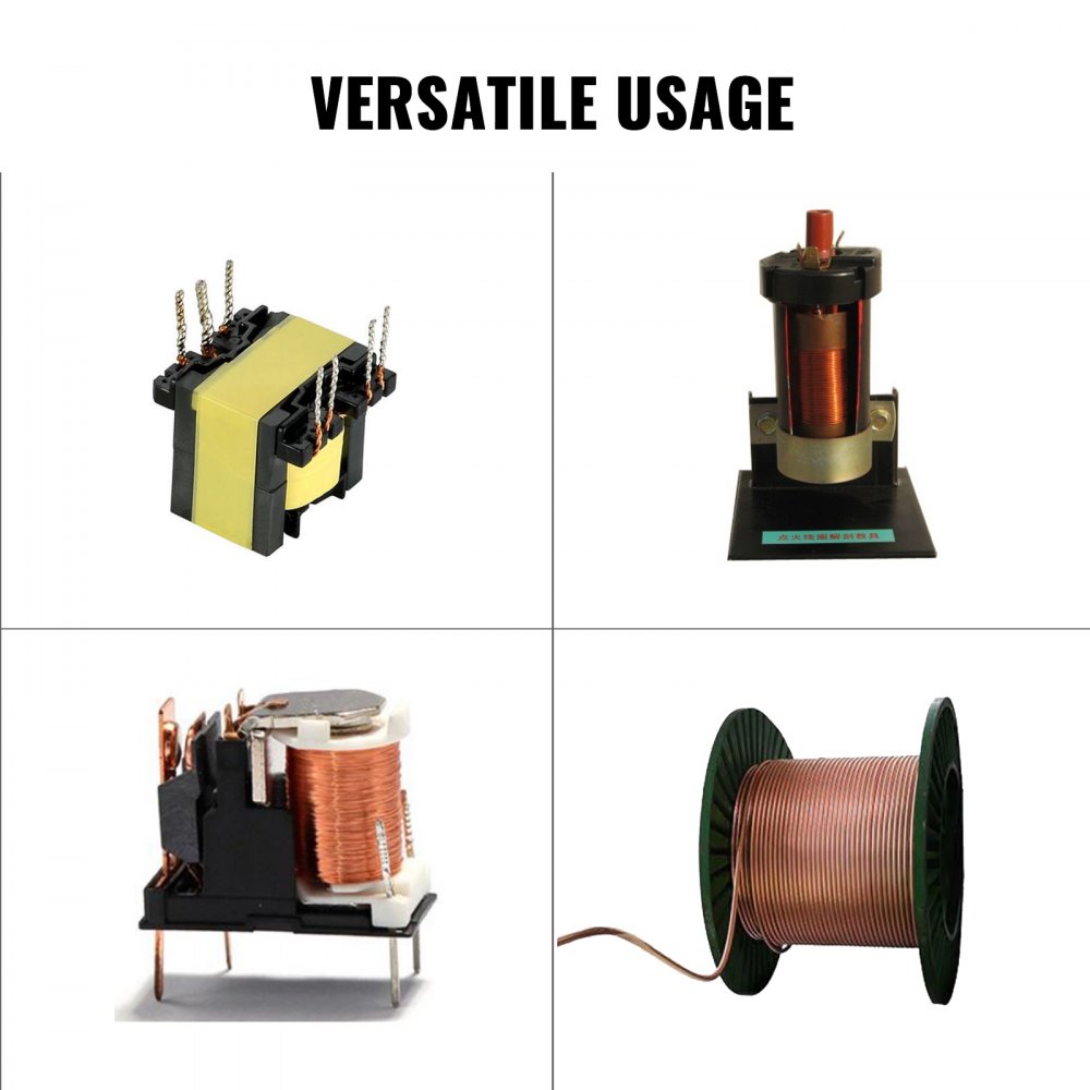 Figure 3 — The machine set up for a run, with the wire threaded from the tensioner through the guide to the mounted former. Source: VEVOR product listing (representative of eBay item 406920548529).