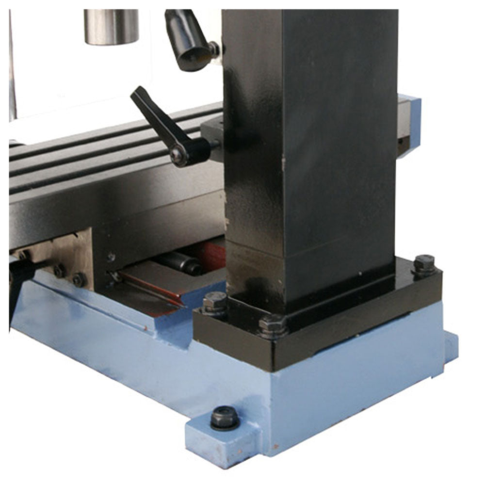 Figure 4 — The 3990 in working configuration: vice on the table, head trammed, quill retracted, and the readout beside the operator. Source: LittleMachineShop.com product photography.